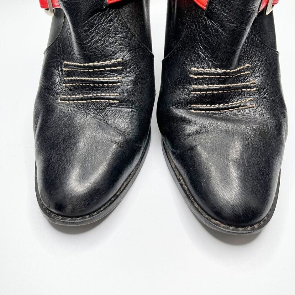 MELLOW YELLOW X JC/DC BLACK LEATHER VEAL CALFSKIN COLORFUL STRAPPY COWBOY BOOTS - Picture 7 of 13